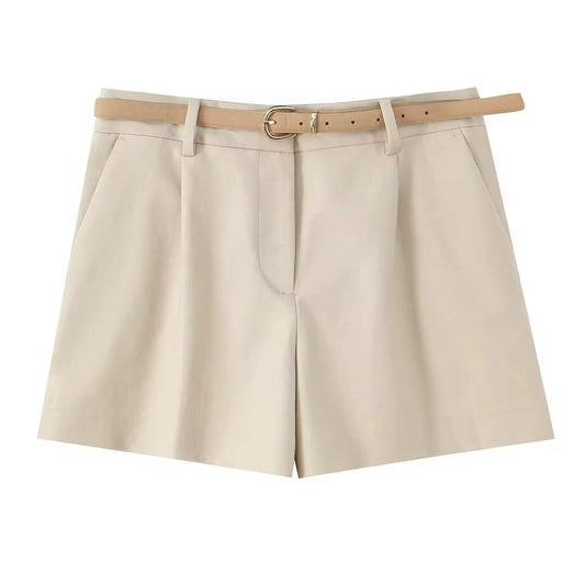 Tailored Belted Shorts-Khaki