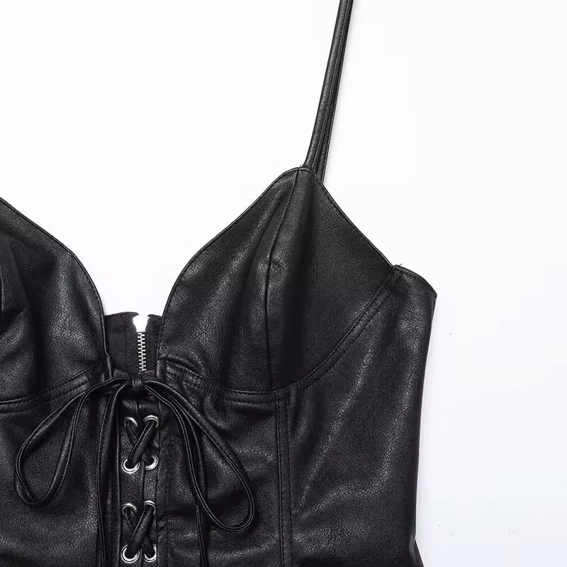 Bustier Piel Sintética Lace-up