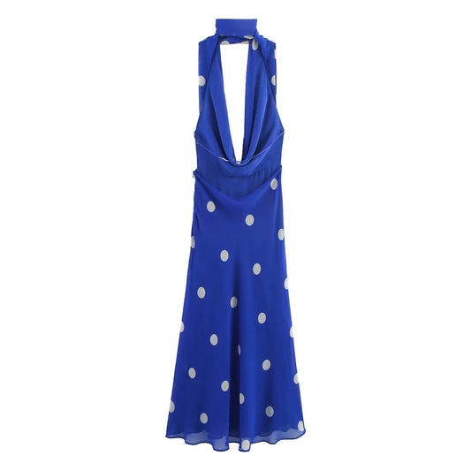 Vestido Midi de Lunares con Cuello Halter