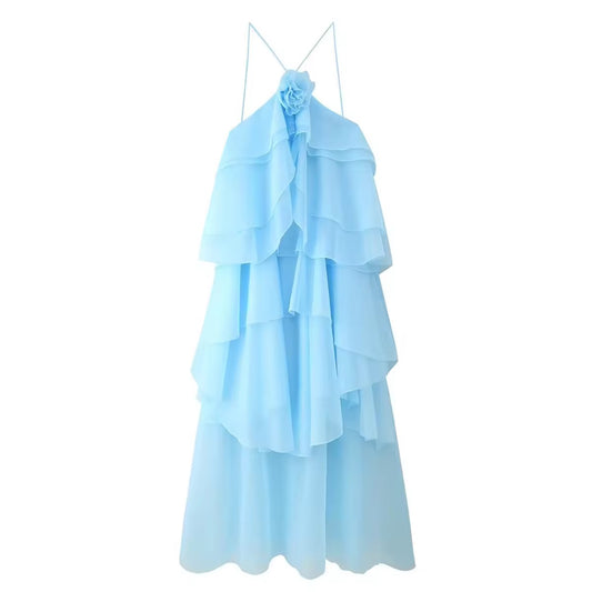 Vestido Largo  Flor 3D