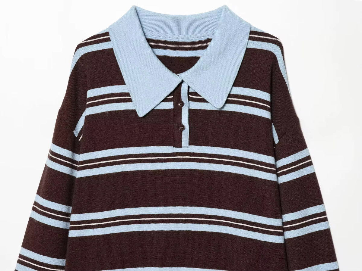 Retro Stripe Polo Sweater