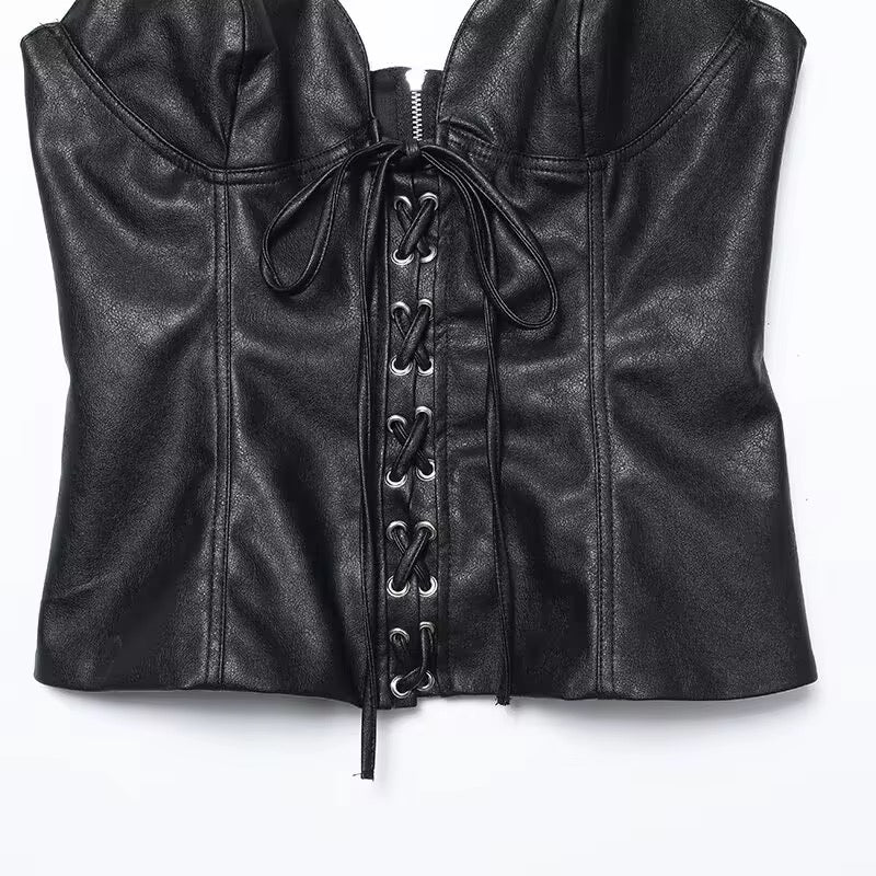 Bustier Piel Sintética Lace-up