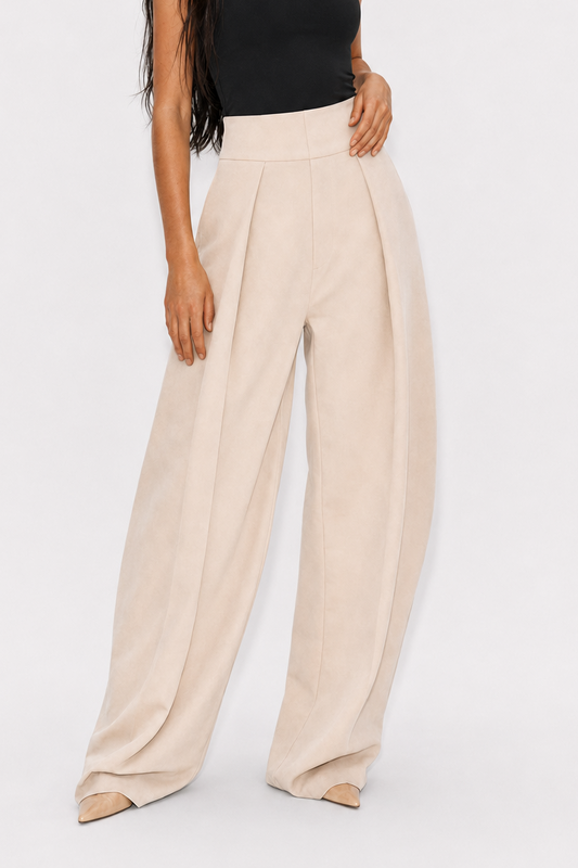 Sculped Pleated Trousers- Light beige
