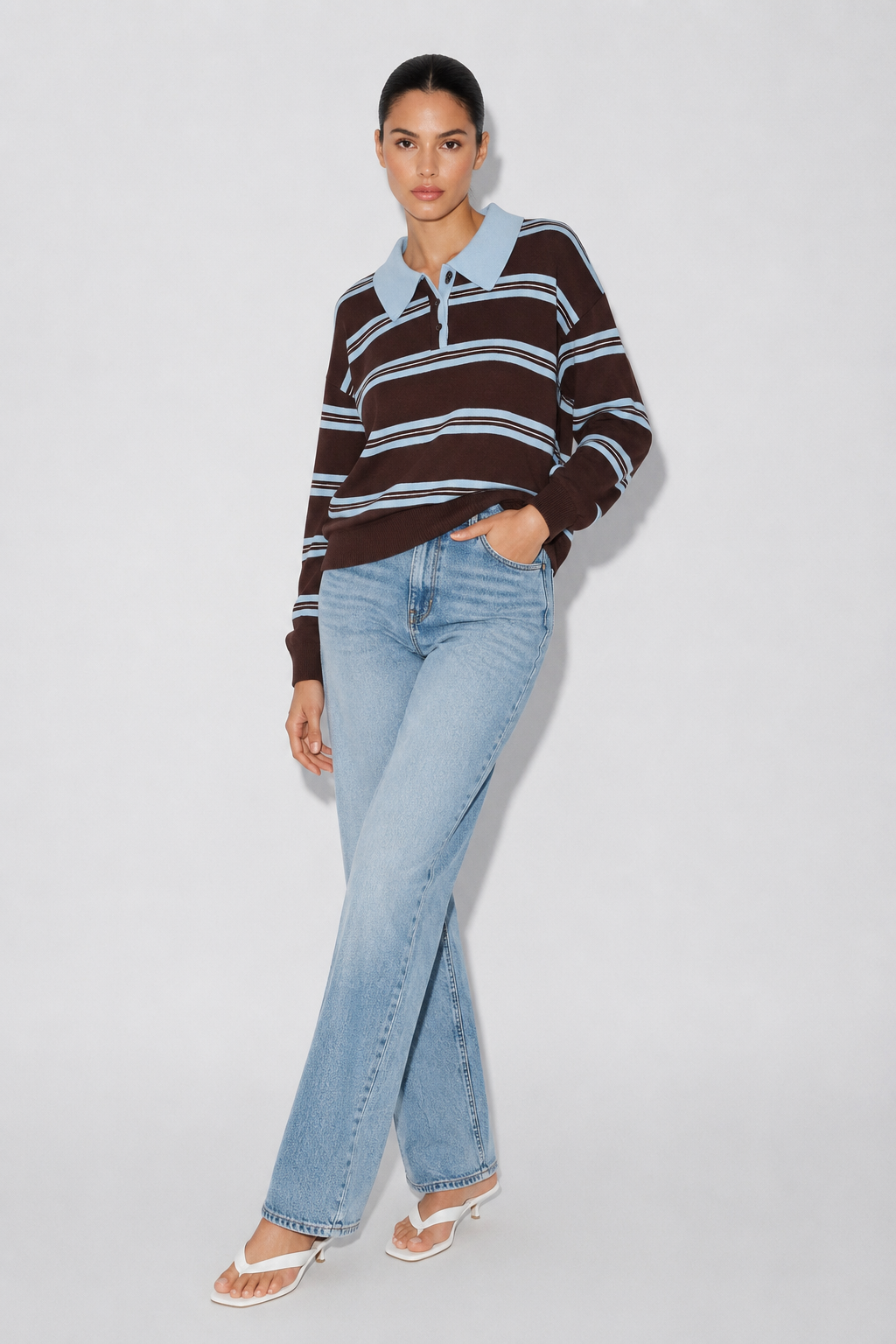 Retro Stripe Polo Sweater