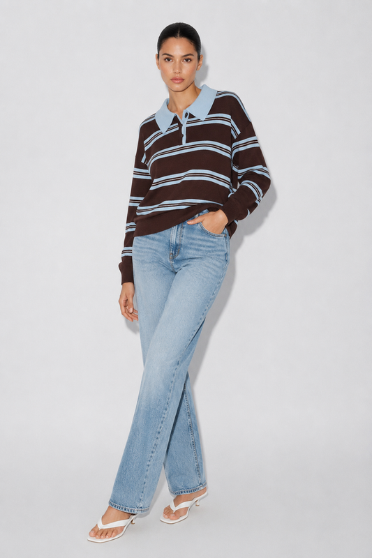 Retro Stripe Polo Sweater