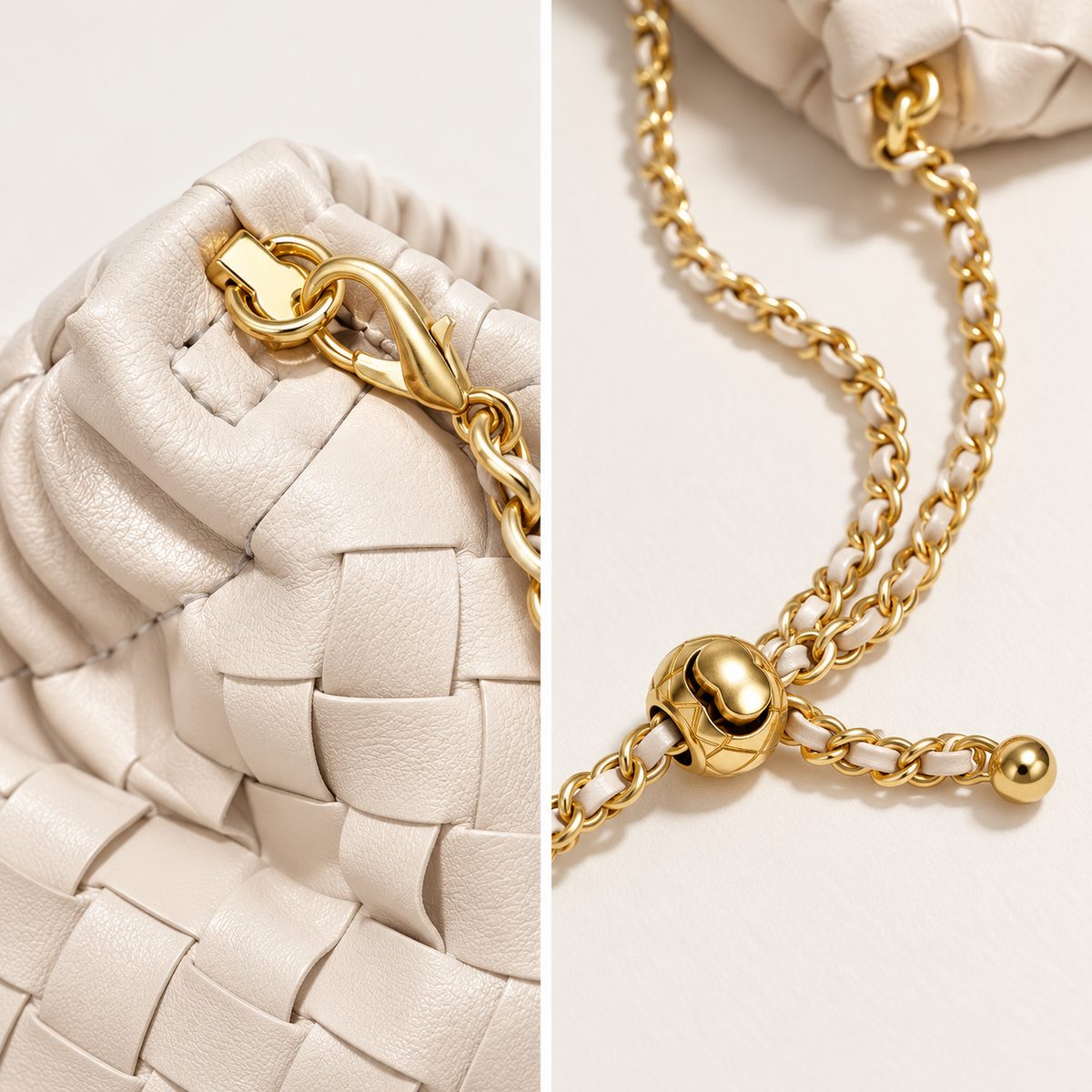 Amara Ivory: detalle del trenzado y cadena dorada