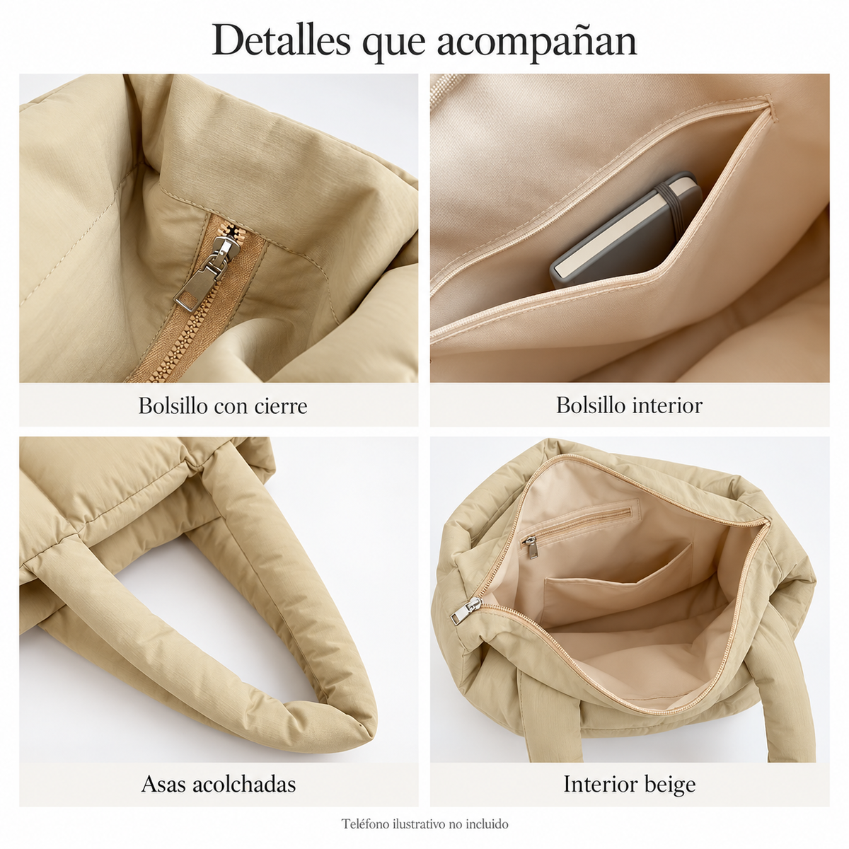 Contour arena — Interior beige, bolsillos y asas acolchadas