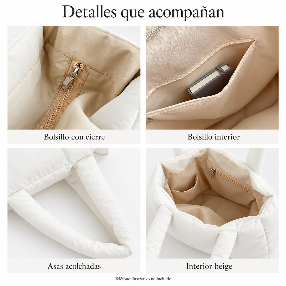 Contour pearl — Interior beige, bolsillos y asas acolchadas