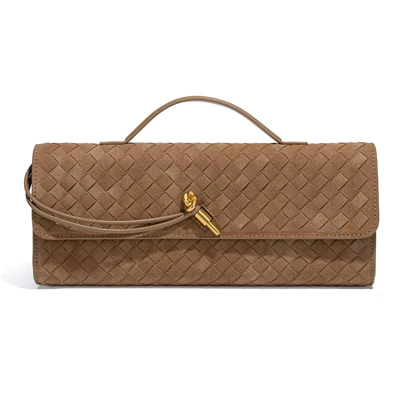 Elena Camel: cartera rectangular trenzada camel