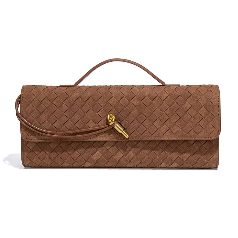 Elena Cognac: cartera rectangular trenzada marrón coñac