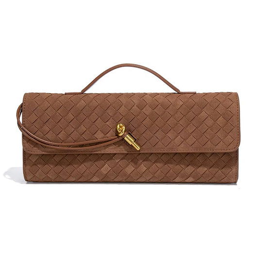 Elena Cognac: cartera rectangular trenzada marrón coñac