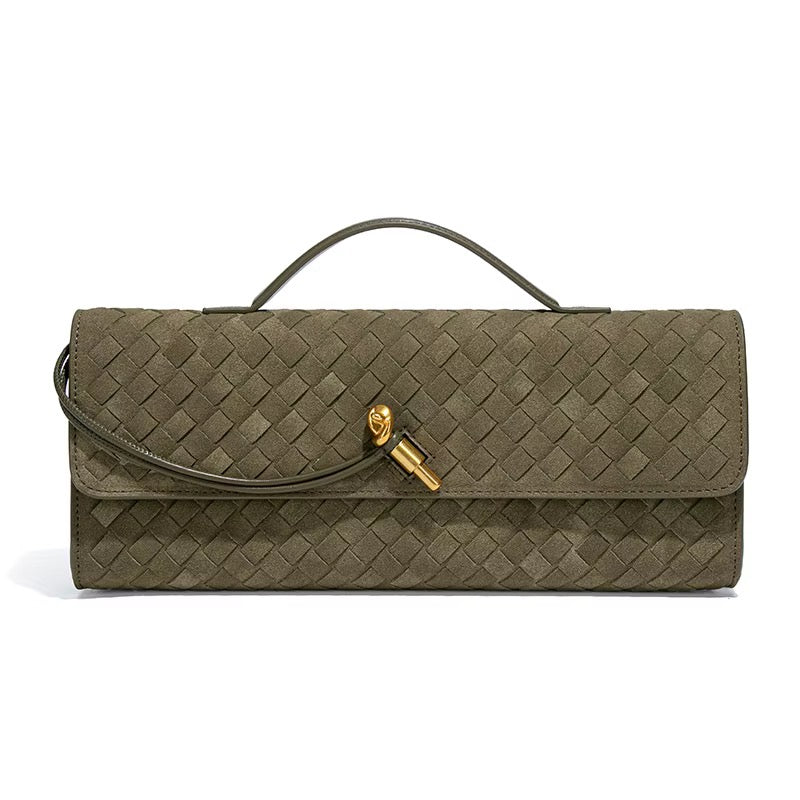 Elena Olive: cartera rectangular trenzada verde oliva