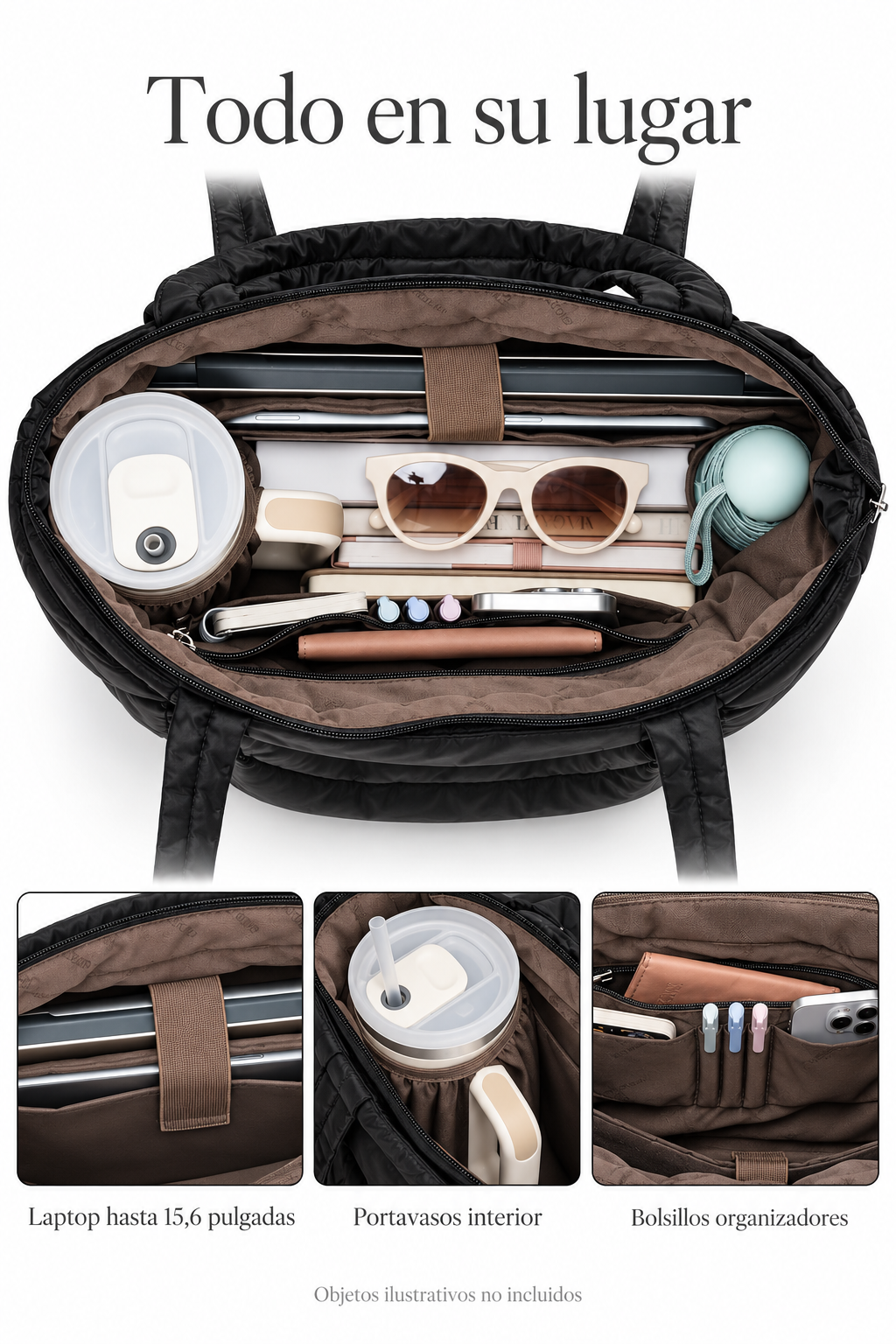 Tempo Pocket noir — Interior, laptop y bolsillos